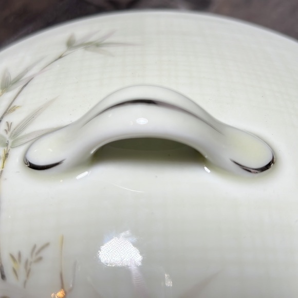 Vintage Seyei Fine China Porcelain Bamboo Garden Covered Serving Bowl Japan - Picture 4 of 9